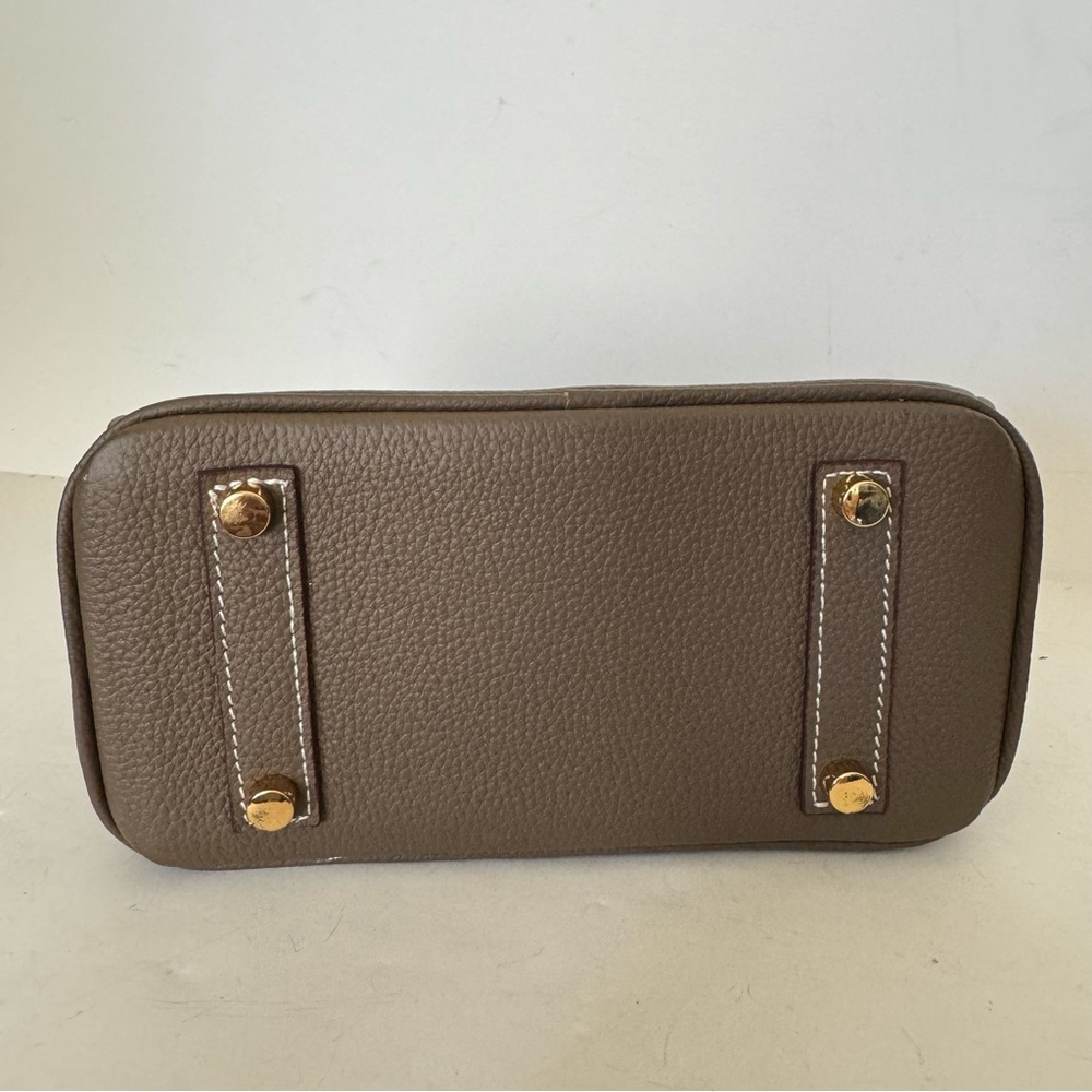 *NO STRAP | Taupe Mini 20 Leather Top Handle w/ Gold Structured Satchel Bag C3 - Picture 11 of 17